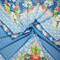 Teal Blue-Orange Multi Poly Floral Border Printed Chiffon Woven Fabric By the Yard